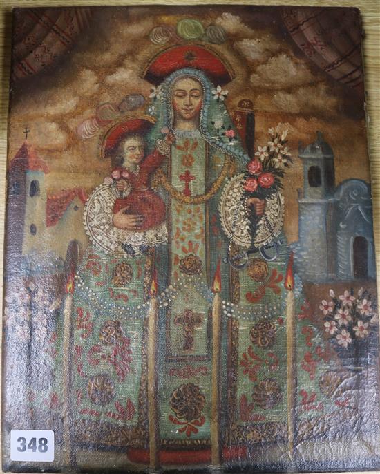 Cusco School Madonna and child 35 x 27cm, unframed